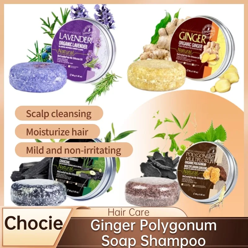 Champú de jabón Polygonum de jengibre, jabón procesado en frío, barra de champú para el cabello, champús para el cabello de bambú de lavanda y plantas puras, cuidado del cabello