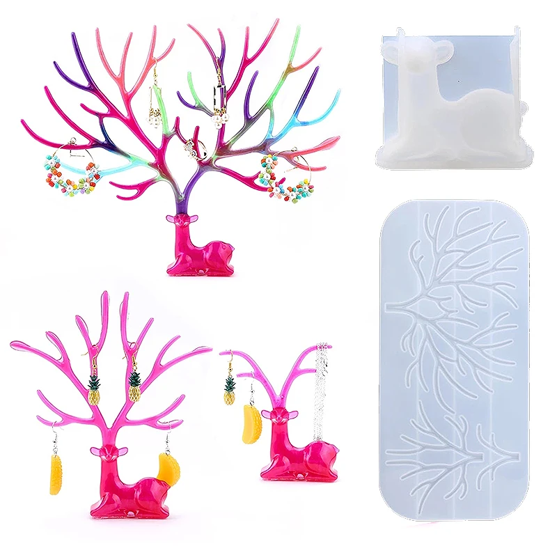 DIY Antler Tree Resin Mold For Jewelry Hanging Organizer Deer Silicone Mold For Handmade  Necklace Earring Jewelry Display