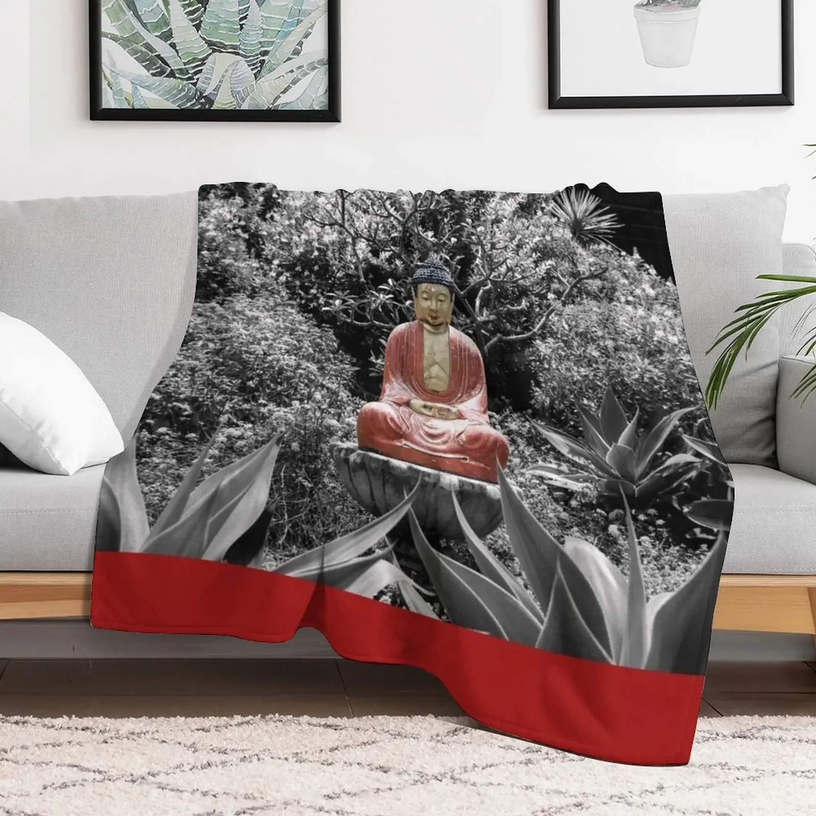 Garden Buddha in Red Throw Blanket Cozy Sofa Blanket for TV Watching Napping