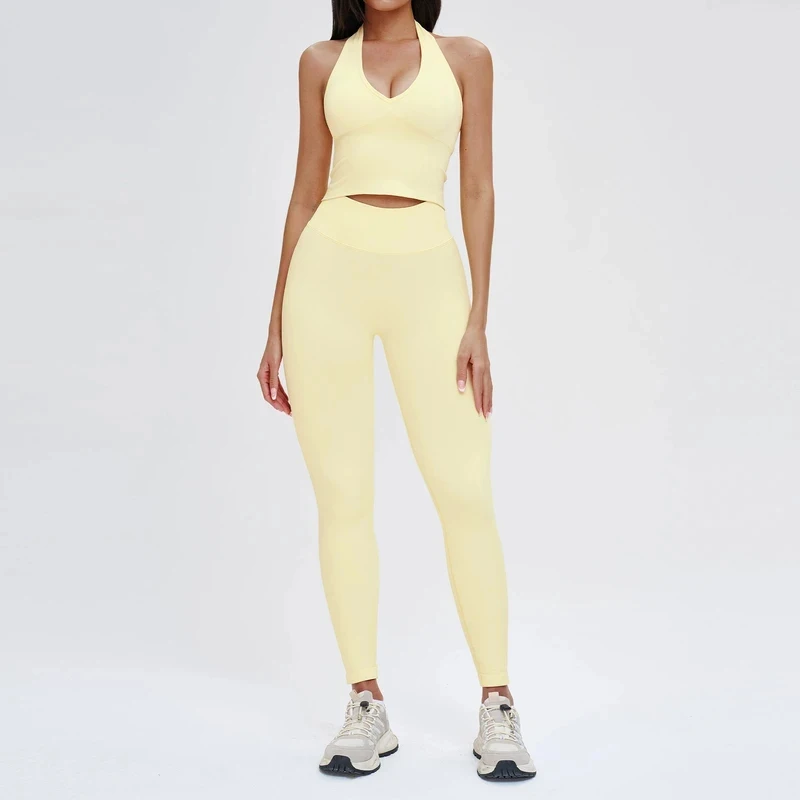 Completo Sportivo Donna Senza Cuciture a Maniche Lunghe 2 Pezzi: Top Sportivo e Leggings a Vita Alta/Shorts - Set Yoga e Fitness