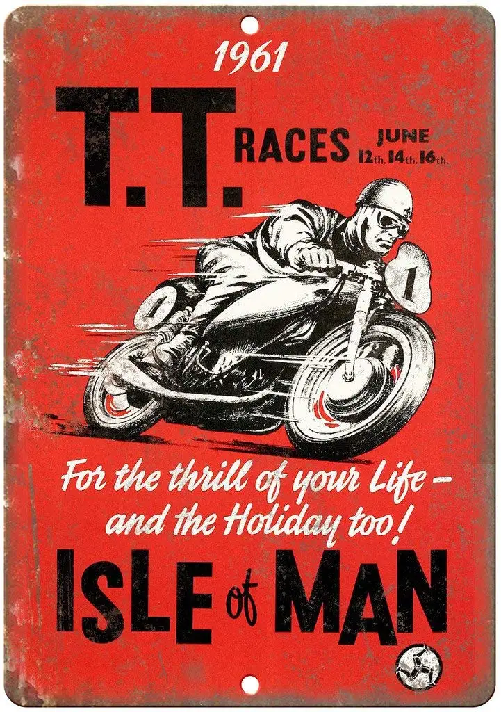 1P,TT Races Isle of Man Motorcycle Tin Sign Vintage Wall Poster Retro Iron Painting Metal Plaque Sheet for Bar Cafe Garage Home