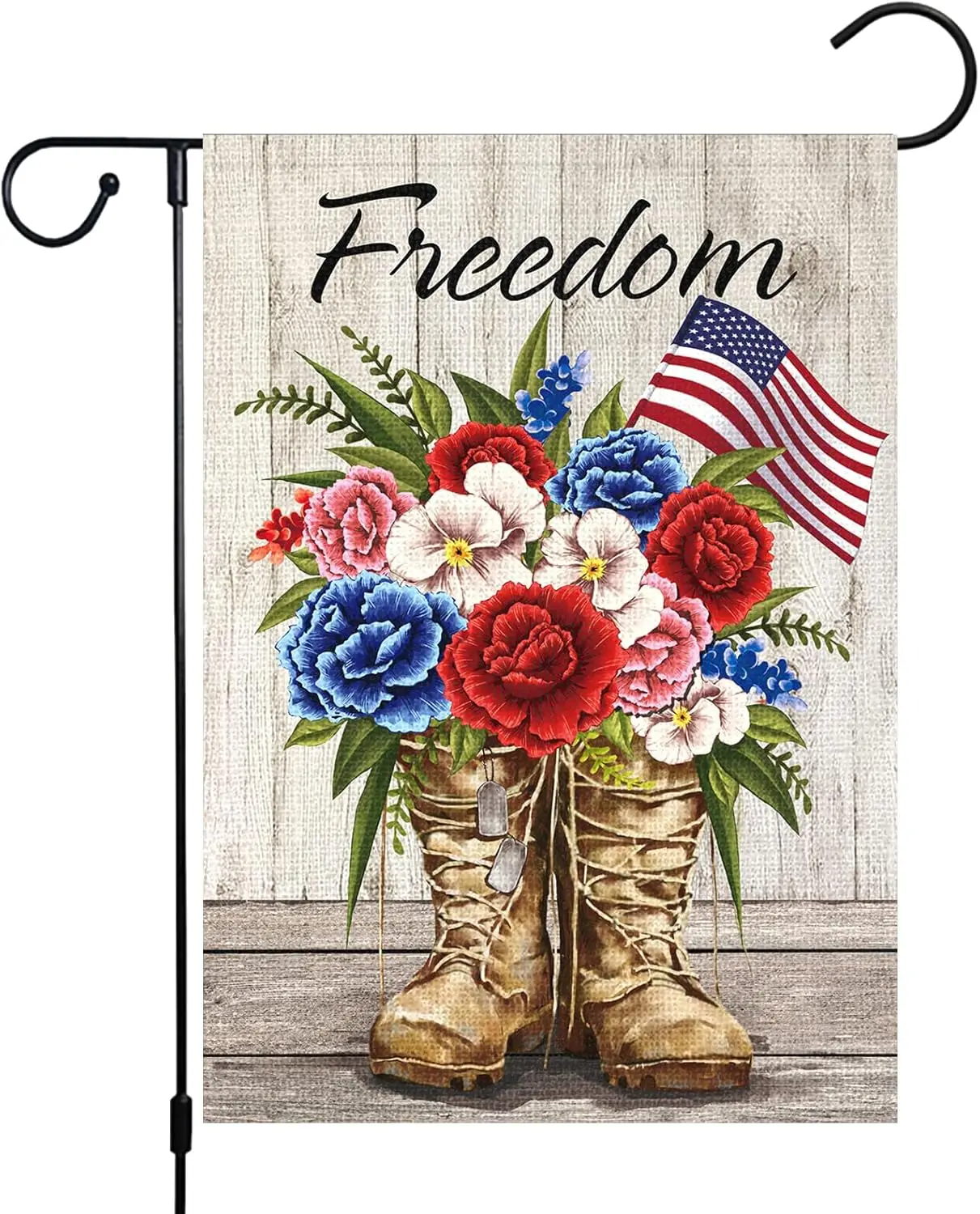 American Freedom Boots Garden Flag Patriotic Memorial Day Garden Flag 4th of July Floral Garden Flag 12x18 Inch Double Sided Bur