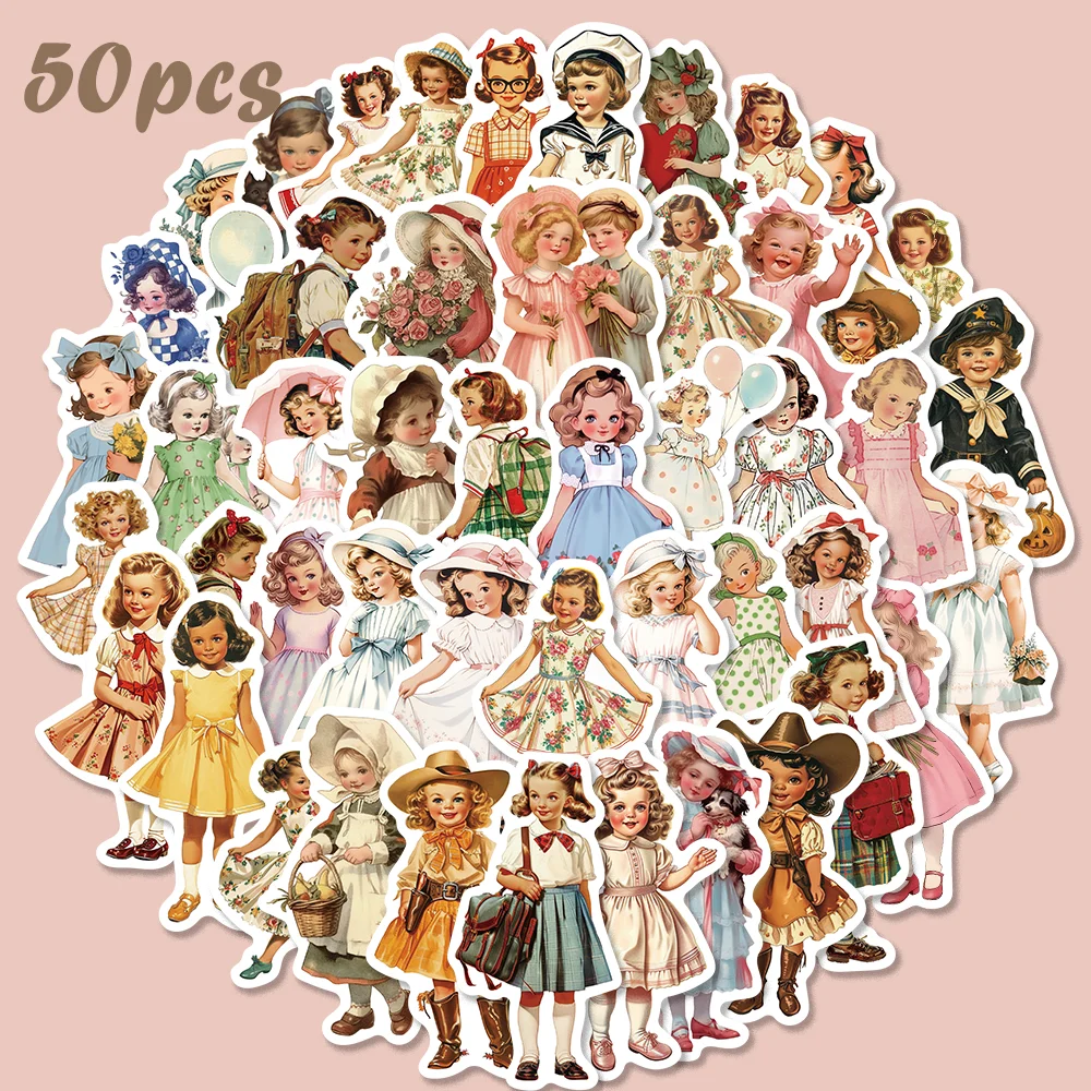 50pcs Vintage Amercian Girl Stickers Wonderful Childhood Sticker for Phone Case Scrapbook Computer Guitar Wholesale Waterproof