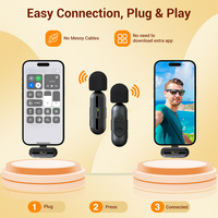 Wireless Stereo Lavalier Microphone 2.4G Live Interview Outdoor Mini Noise Cancelling Lapel Mic For Smartphone Streaming