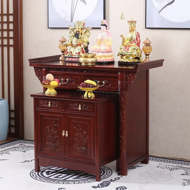 Household Solid Wood Guan Gong Zhongtang Buddhist Hall Cabinet For New Chinese Buddha Table Desk