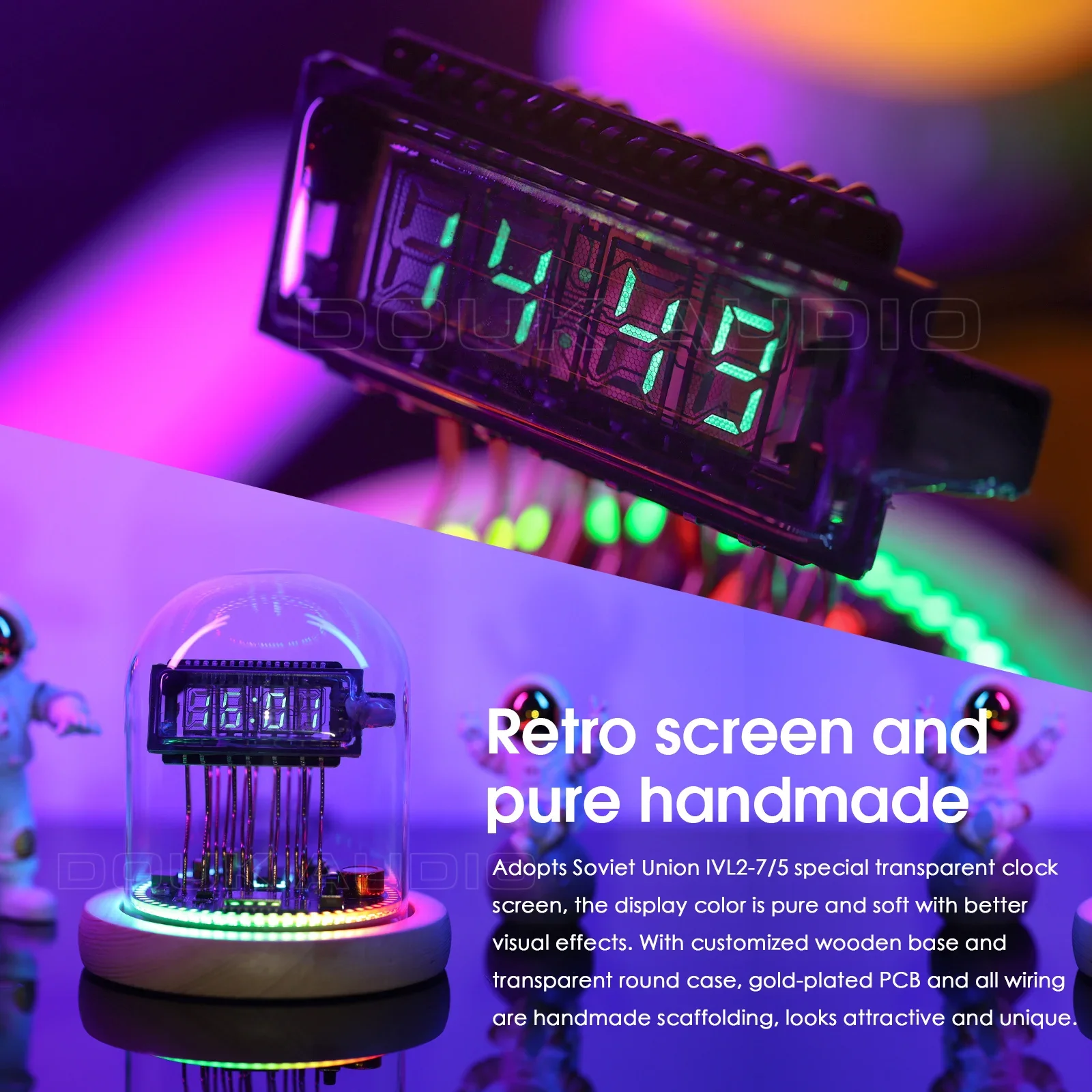 Douk Audio Vintage VFD Clock WIFI RGB LED Home Mantel & Shelf Clock Refer Nixie Tube Clock Desktop Decor Gift