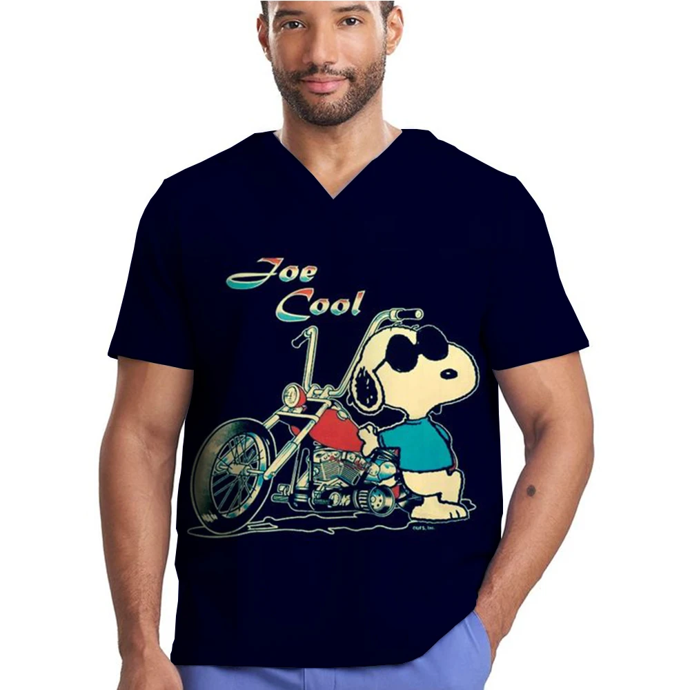 

Униформа медсестры Снупи, мужской медицинский скраб, спецодежда, косметическая одежда, разделенный костюм с короткими рукавами, карманная хирургическая форма, домашнее животное-стоматолог