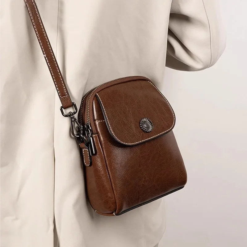 Real Leather Crossbody Bags for Women Shoulder Bag Versatile Fashionable Purse and Handbags Trendy Mobile Phone Bag Bolsos Mujer