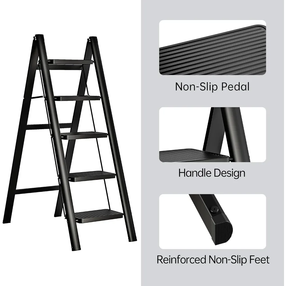 5-ступенчатая лестница JOISCOPE, легкий складной ступенчатый стул с нескользящей педалью, портативная прочная стальная лестница 600 фунтов для взрослых