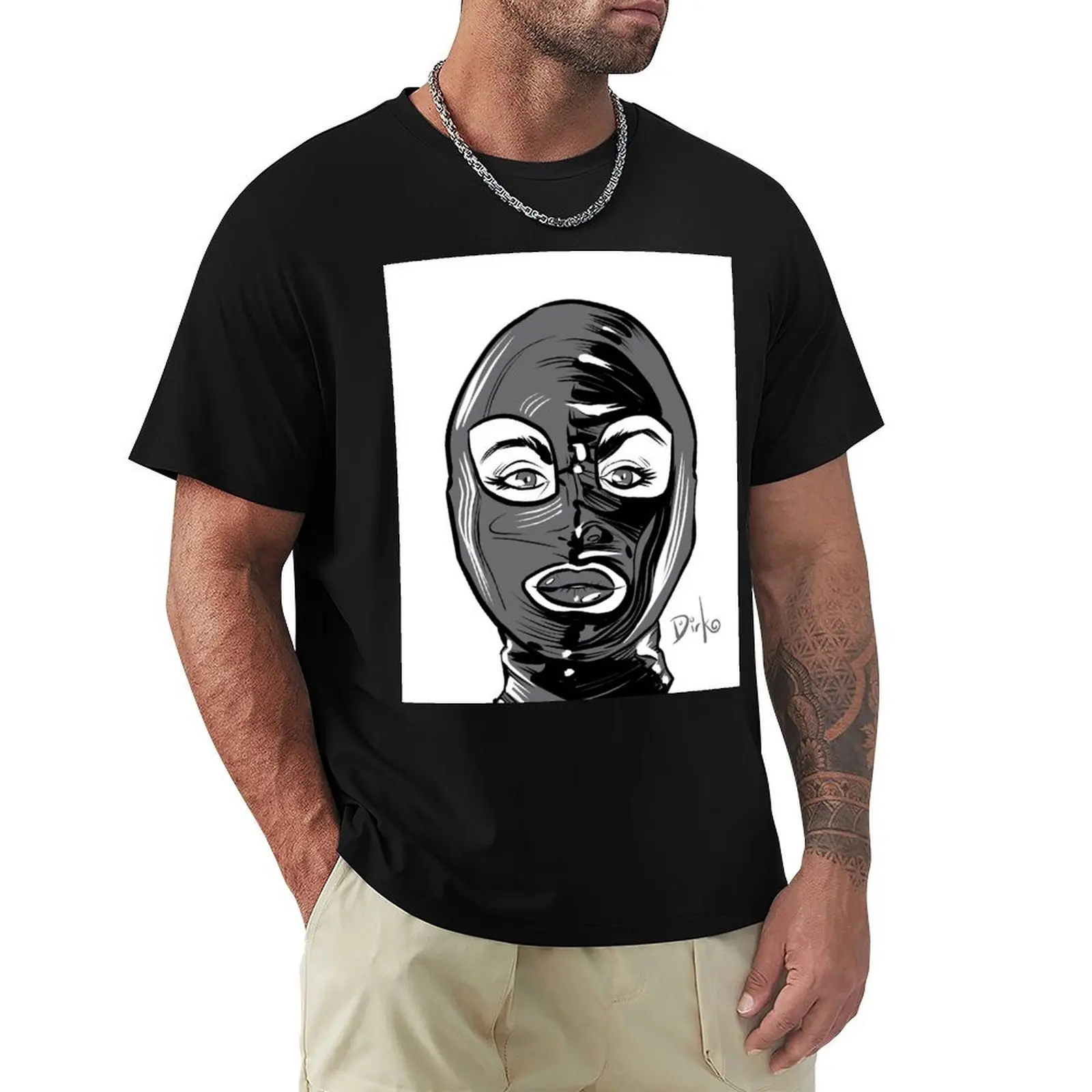 

Latex-Hooded Fetish Dominatrix Illustration by Dirk Hooper T-Shirt Thanksgiving Casual Tee