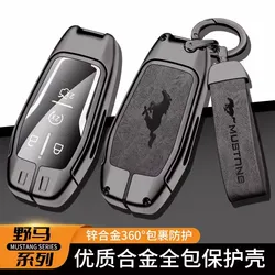 Zinc Alloy Leather Car Smart Remote Key Case Cover Protector Holder Shell Bag For Ford Mustang 2015 Keyless Keychain Accessories
