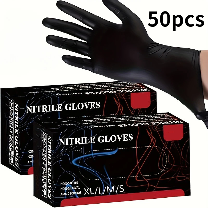 50pcs Black Nitrile Gloves Waterproof Durable Black Cleaning Nitrile Gloves Pet Shower Beauty Hair Salon Home Cleaning Tools