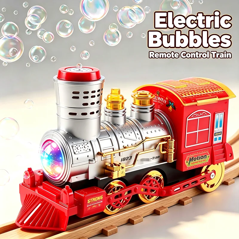RC Bubble Train Automatic Bubble Blowing Retro Locomotive 2.4G Remore Control Train with Light Children Christmas Birthday Gifts