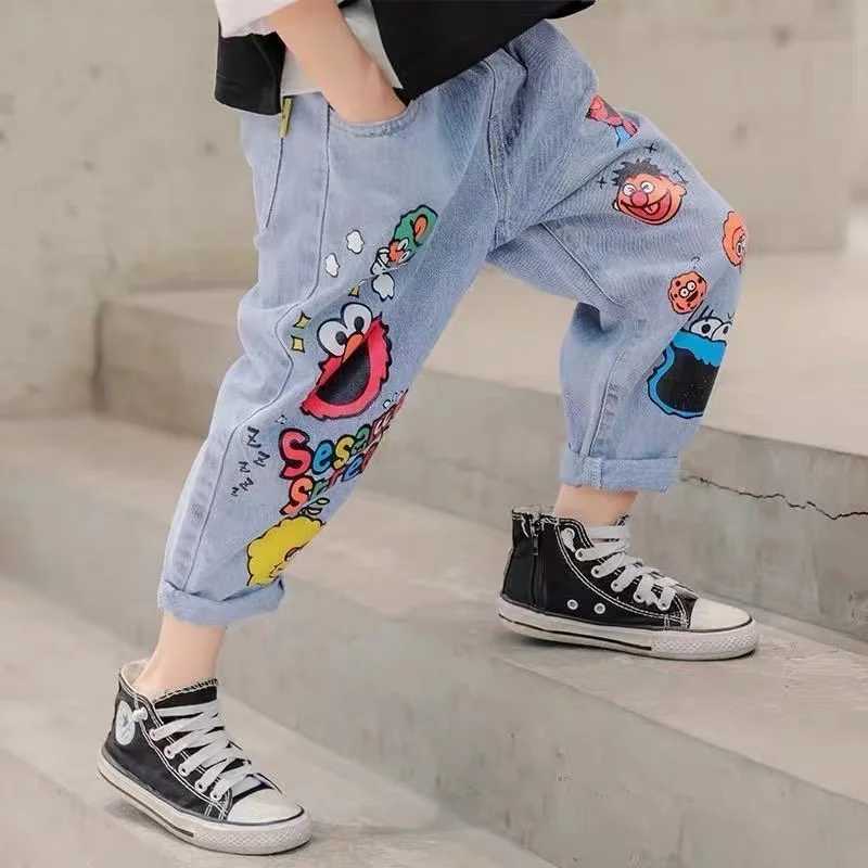 Spring And Autumn Girls Jeans New Pattern Fashion Girls BabyGirl child jeans Loose Casual Pants Cartoon Jeans Bear 2024 New Kids