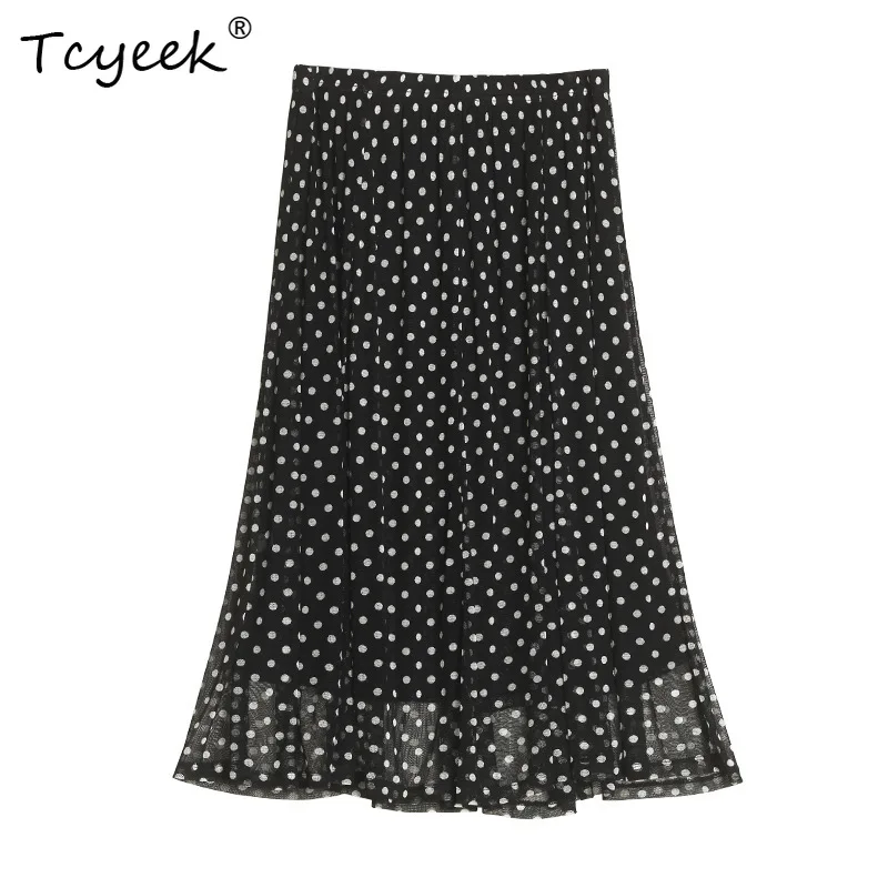 

Tcyeek, 100%Real Silk Mesh Knit Elegant Skirts, Women Natural Waist Dot, French Commute Fairy Skirt, 2024 Summer New B45739QC