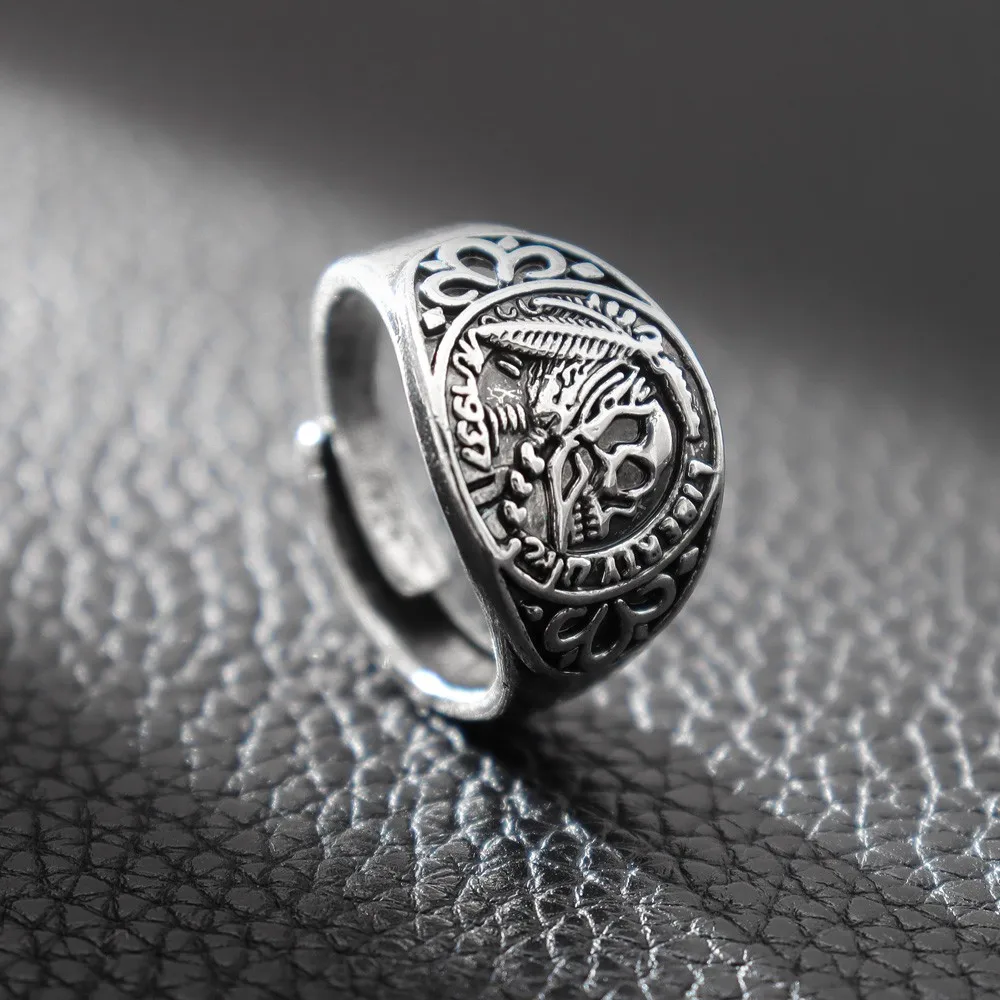 Punk Native American Skull Head Men\'s Ring Opening Adjustable Retro Creative Trend Hip Hop Cool Personalized Accessories Gift