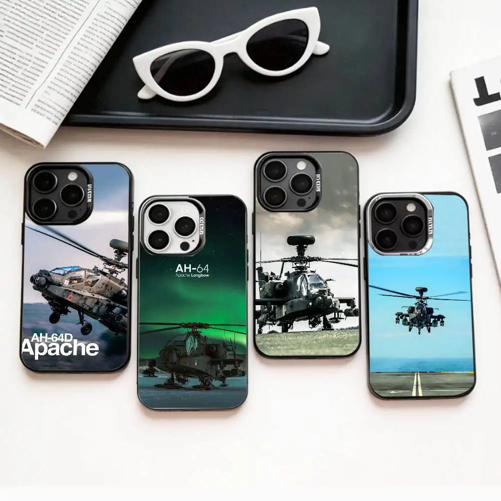 

Apache AH-64 Helicopter Gunships Phone Case For iPhone17,16,15,14,13,12,11 Plus,Pro Max Colored Silver Plated Inside Cover