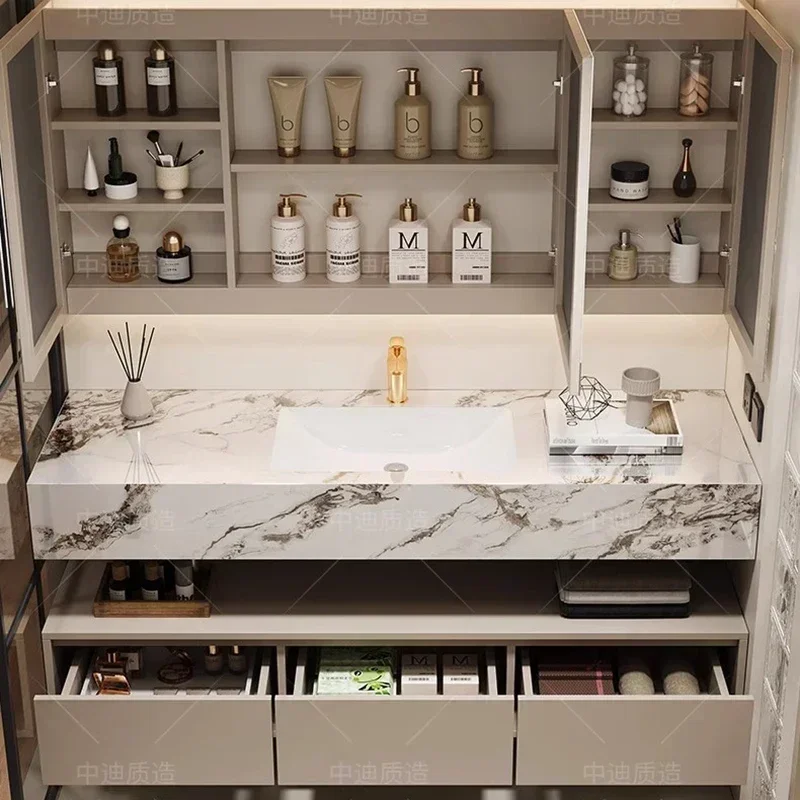 أرفف فاخرة خزائن الحمام مفتوحة مع بالوعة الغرور تخزين خزائن الحمام كريم نمط أثاث الحمام Gabinetti LLBC #3