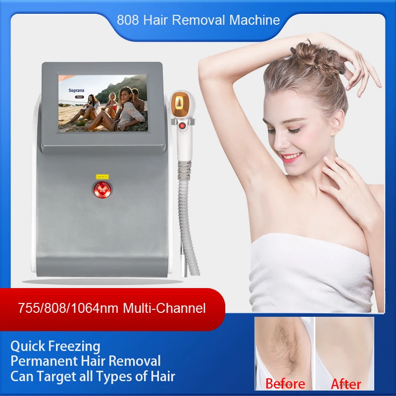 New in Painless 808 Diode Hair Removal Machine 2000W High Power Ice Platinum 3 Wavelength755 808 1064 for Salon Beauty