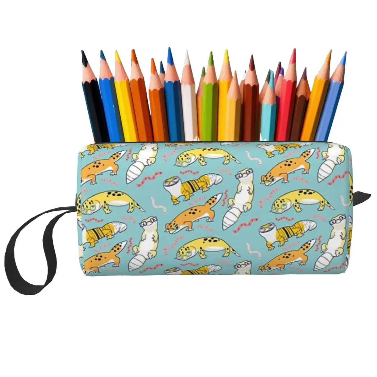 Cute Yellow And Green Cartoon Animal Pattern Makeup BagToiletry Cosmetic Bag for Women Beauty Travel Pencil Case