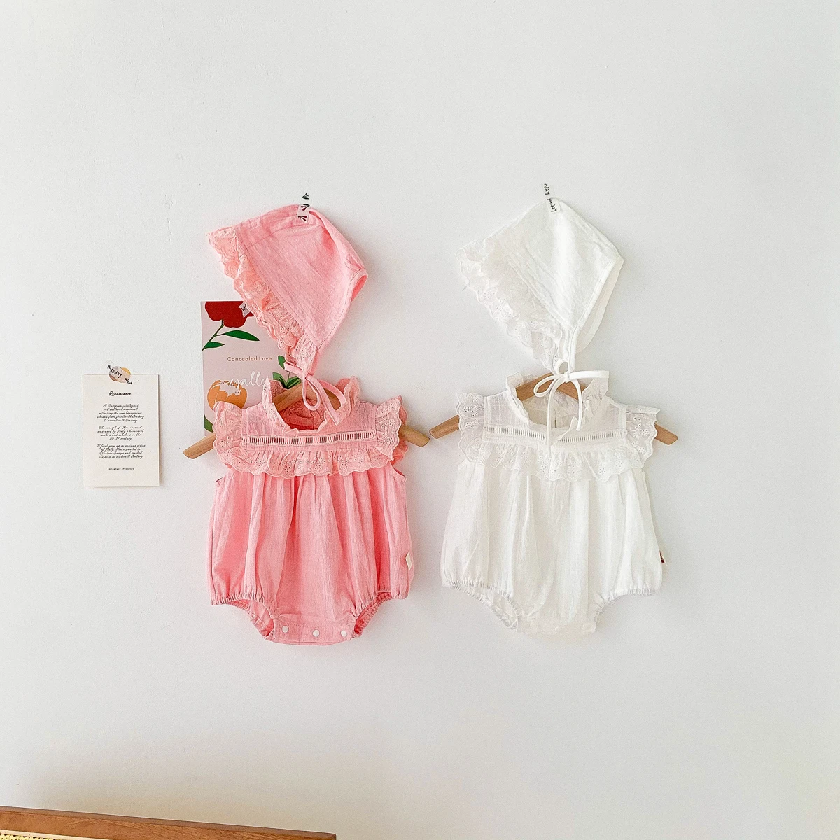 FLM Summer Baby Romper Lace Cotton Soft Lovely + Hat Baby Girl Jumpsuit Kids  Clothes 0-24 Months