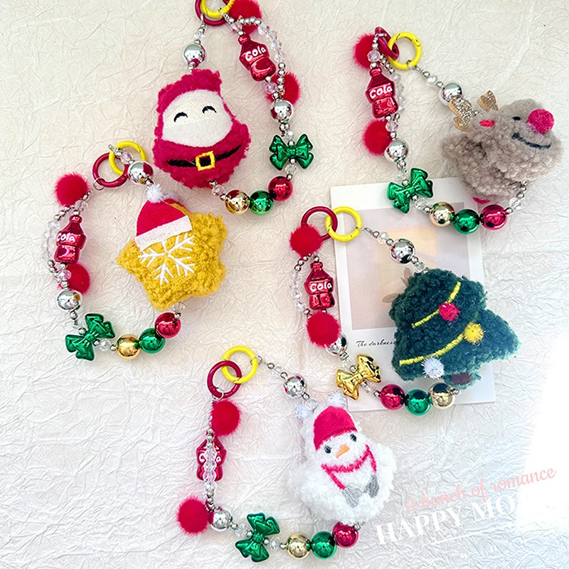 Christmas Series Cartoon Cute Handmade Bell Plush Keychain Pendant Ins Fashion Moose Snowman Plush Bag Pendant