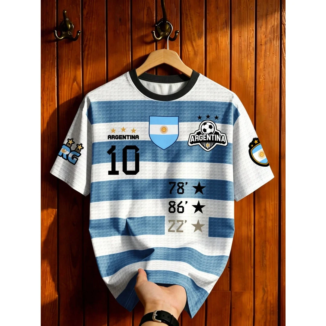 Camiseta de manga corta con cuello redondo y estampado de Argentina 10 para hombre, camiseta deportiva informal para hombre, ropa de calle, tops de verano