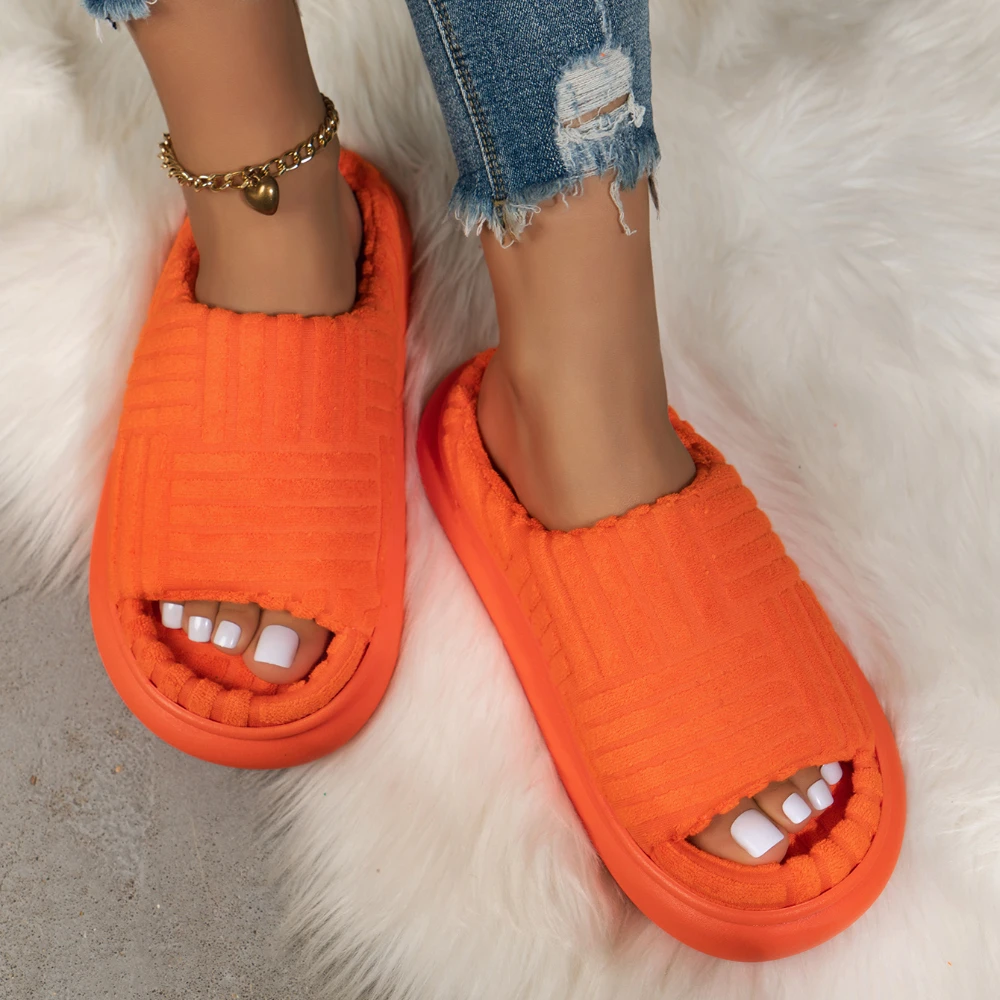 2024 Luxury Brand Platform Shoes Women Slippers Green Corduroy Flat Outwear Ladies Slides Summer Autumn Runway Flip Flops Women