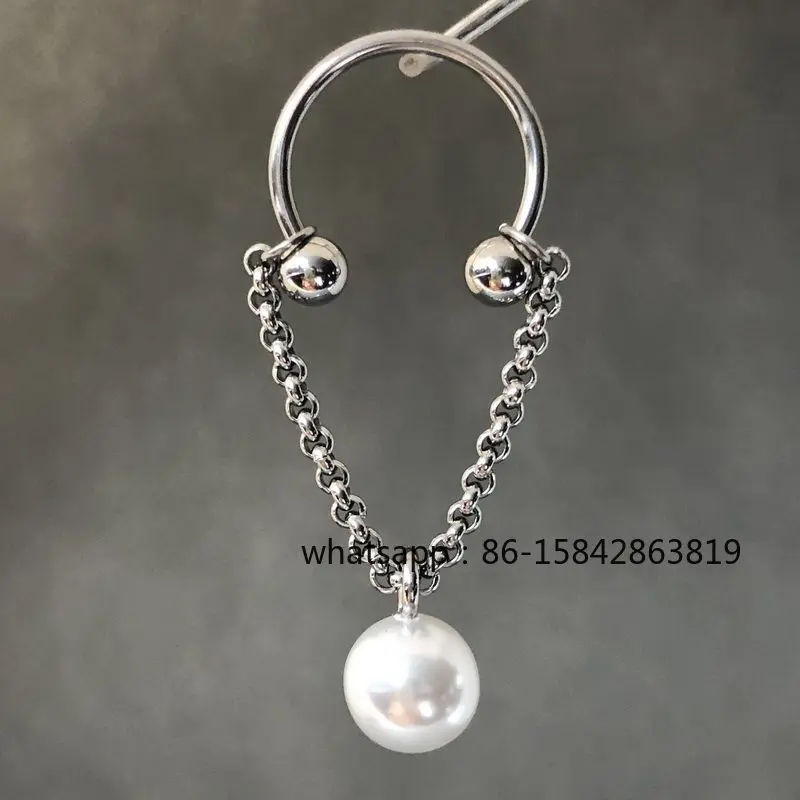 Imitation Pearl Horseshoe Nipple Ring Chain Piercing Jewelry Titanium Steel Stalactite Nail Female Piercing Trend Pa