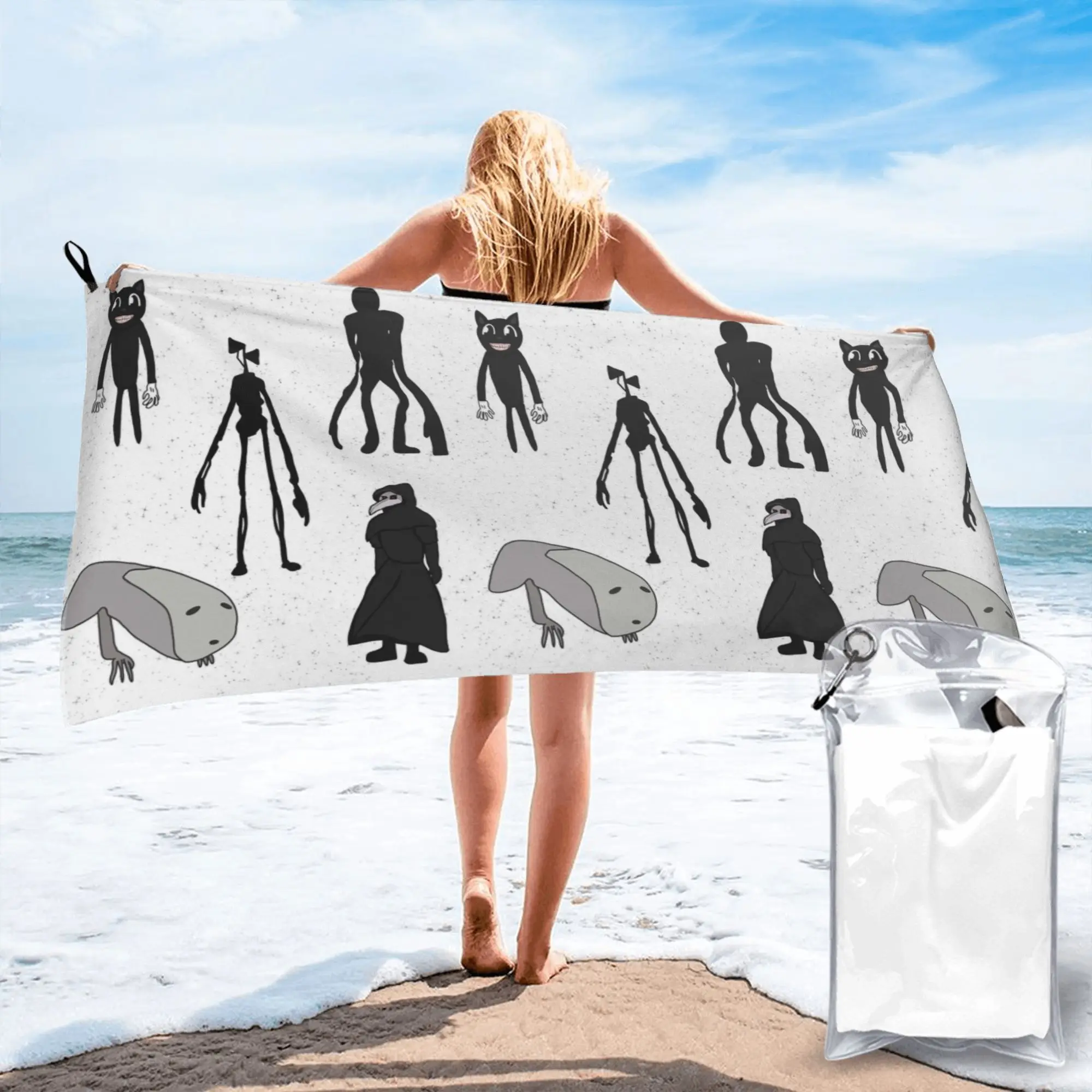 Siren head, breaking news, witch dr, bridge worm, cartoon cat Beach Towel Microfiber Quick Dry Absorbent Quick Towels For Pool