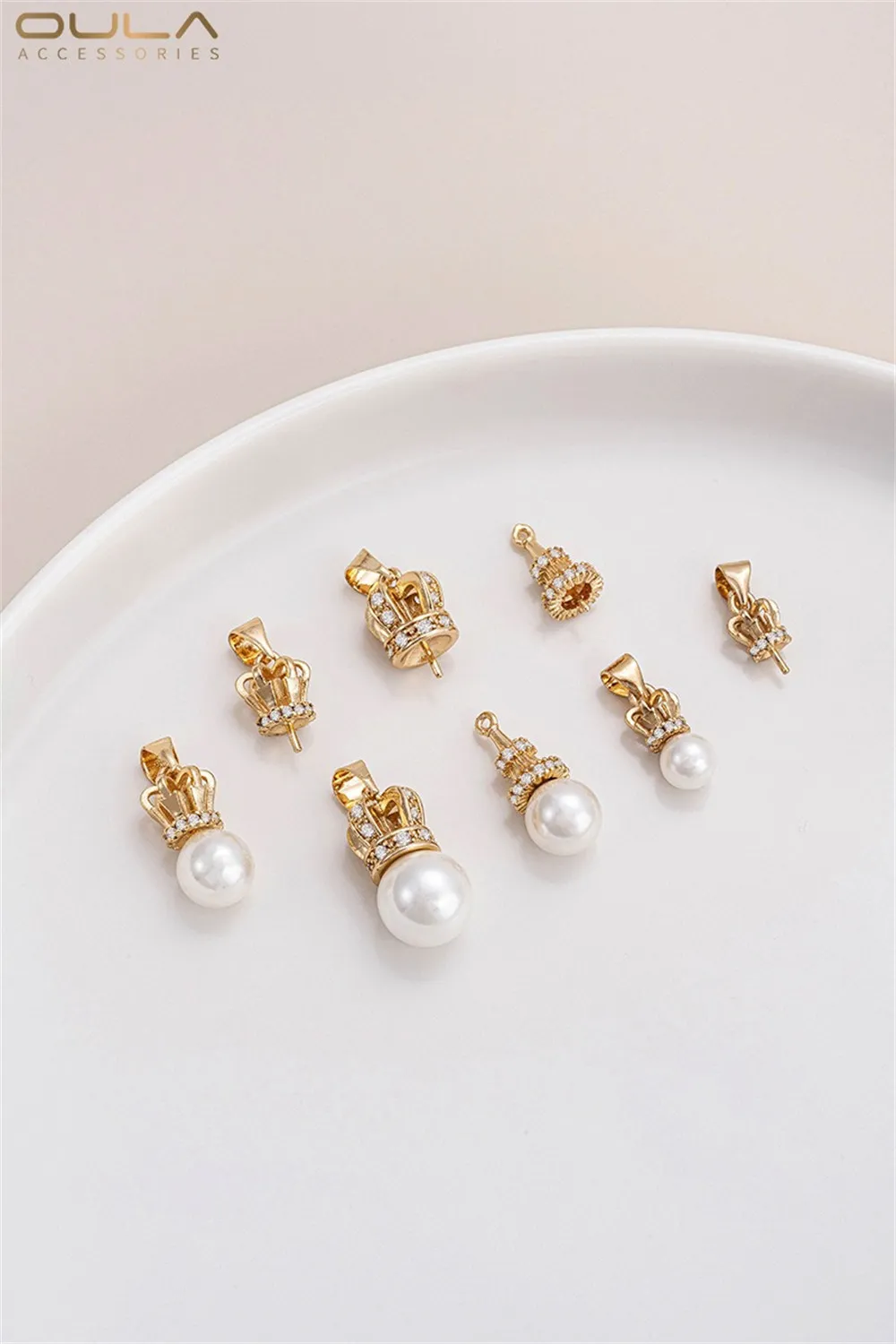 1pcs 14K Gold-plated, Zircon, Bell-shaped Crown, Half-hole Bead Tray, Crystal Pearl Pendant, Diy Jewelry Accessory