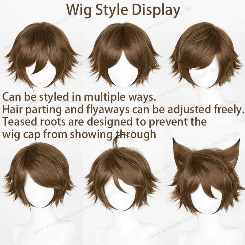أنيمي ترقية 32 سنتيمتر قصيرة انقلبت ينتهي شعر مستعار تأثيري نقي أبيض فضي أسود بني أحمر رجل إمرأة مقاومة للحرارة الشعر الاصطناعية #2