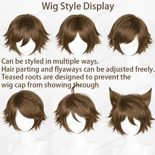 Imagen 2 del producto Peluca de Cosplay con extremos cortos volteados de 32cm mejorada de Anime, pelo sintético resistente al calor para hombre y mujer, verde, azul, morado y rosa