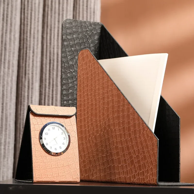 Business Office Desktop File Storage Rack Modern Light Luxury Leather Desktop File Folder Desktop File Rack