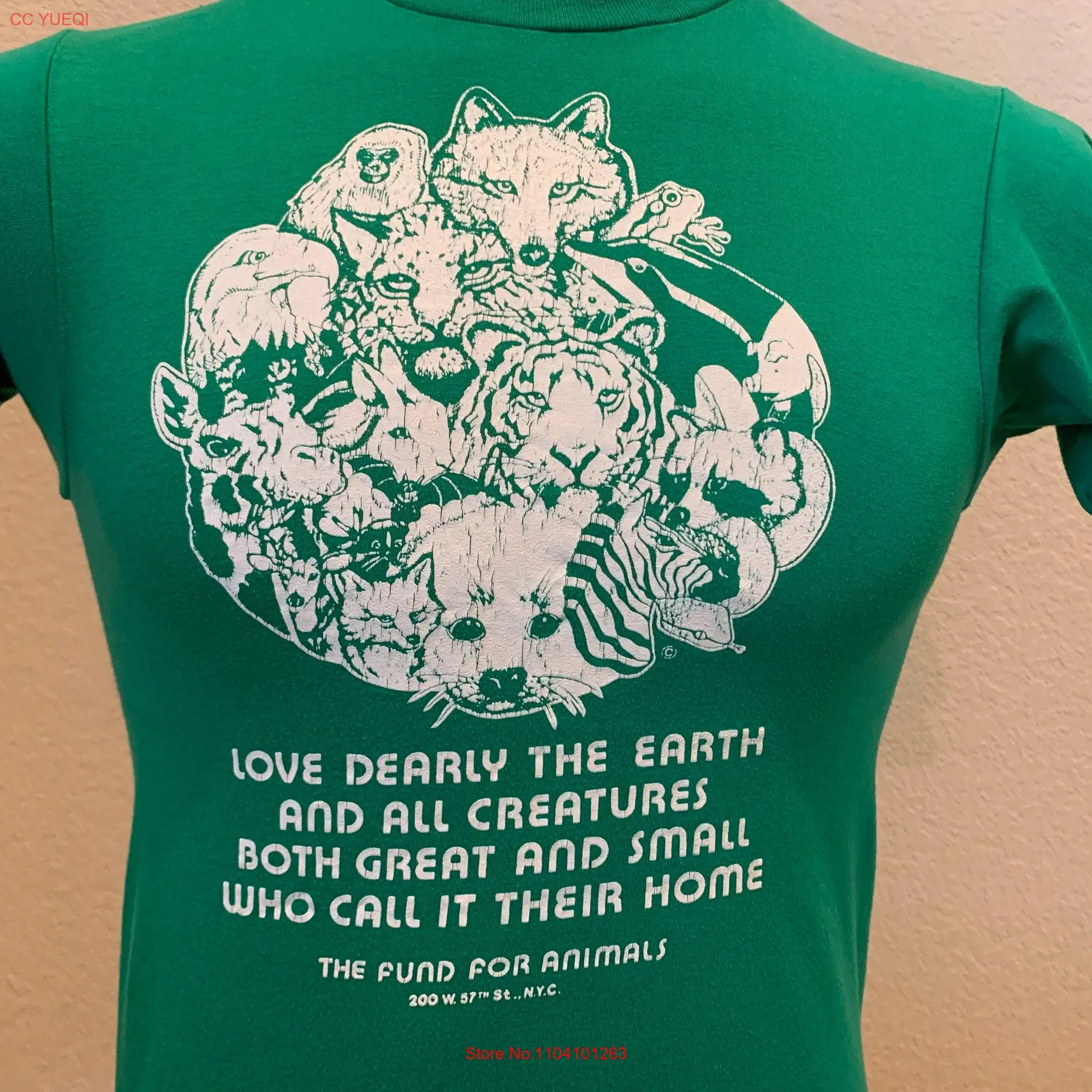 Vtg 80's Love Dearly The Earth And All Creatures Both Great Small Who Call It Their Home Green T Shirt Size S