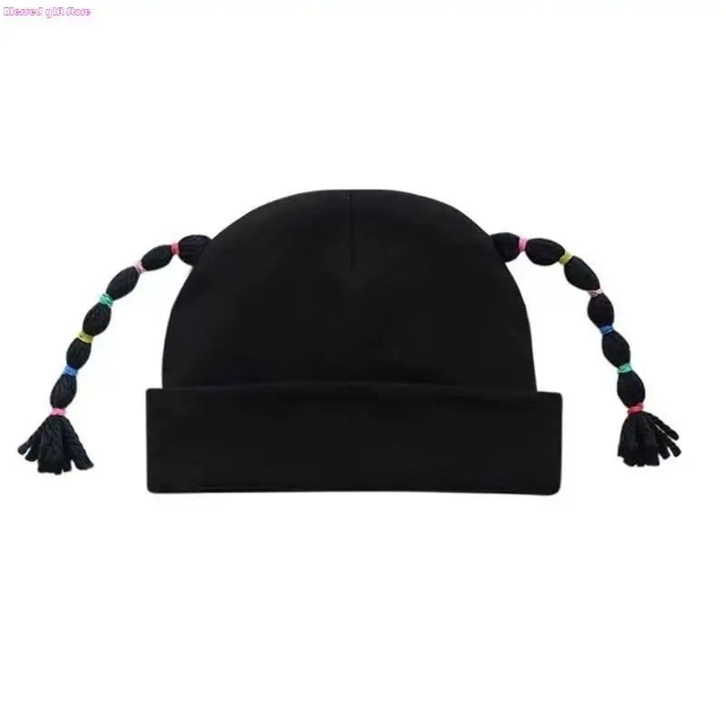 D0JC Baby Double Layer Cotton Hat with Braided Designs Infant Braided Double Layer