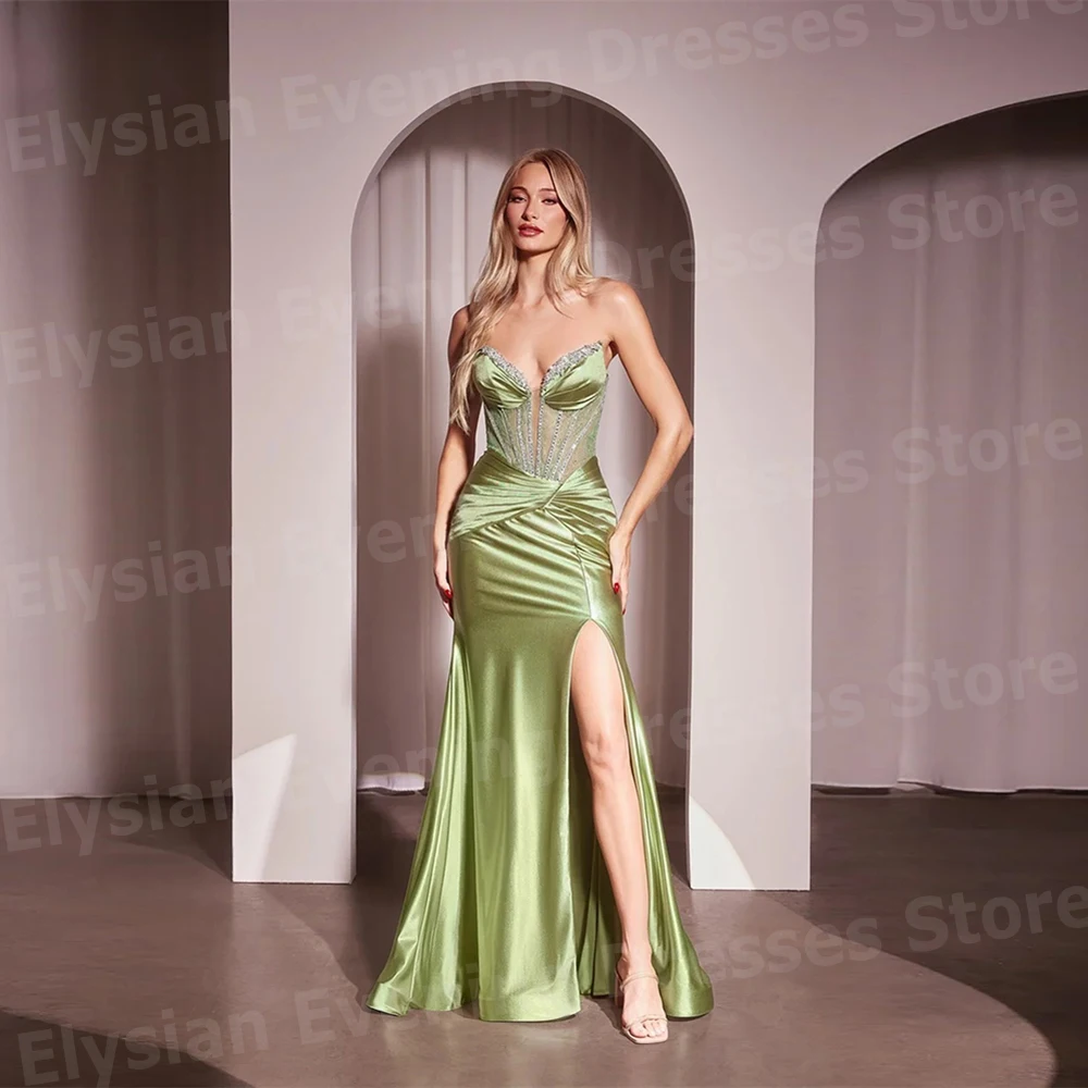 

Очаровательные женские вечерние платья русалки с v-образным вырезом без рукавов, индивидуальные платья для выпускного вечера из бисера с разрезом по бокам, Vestidos Para Mujer Elegantes