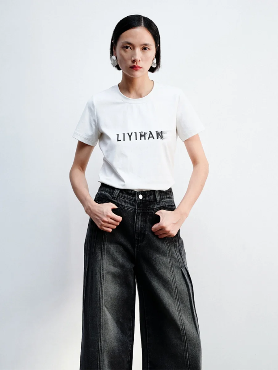 

Lihan, простая оригинальная футболка с логотипом, женская повседневная свободная футболка из смеси хлопка и полиэстера, летний топ