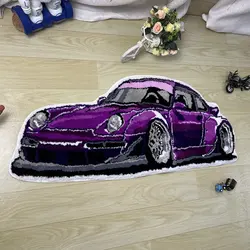 Alfombras de coche de carreras geniales hechas a mano, alfombra de coche deportivo copetudo para sala de estar, dormitorio, decoración del hogar, alfombra de piso de baño antideslizante, almohadilla de cabecera