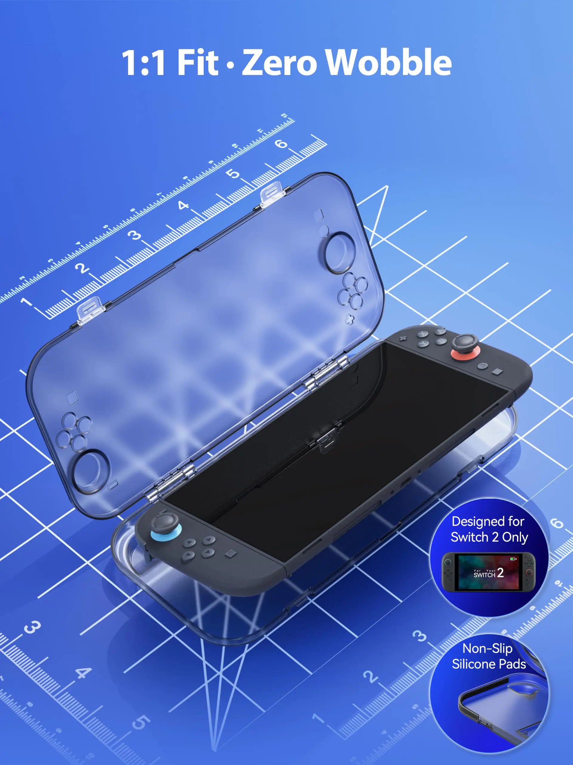 NEWDERY Slim Crystal Clear Full Protective Hard PC Case for Nintendo Switch 2 Shockproof Dockable Cover 6 Game Card Slots