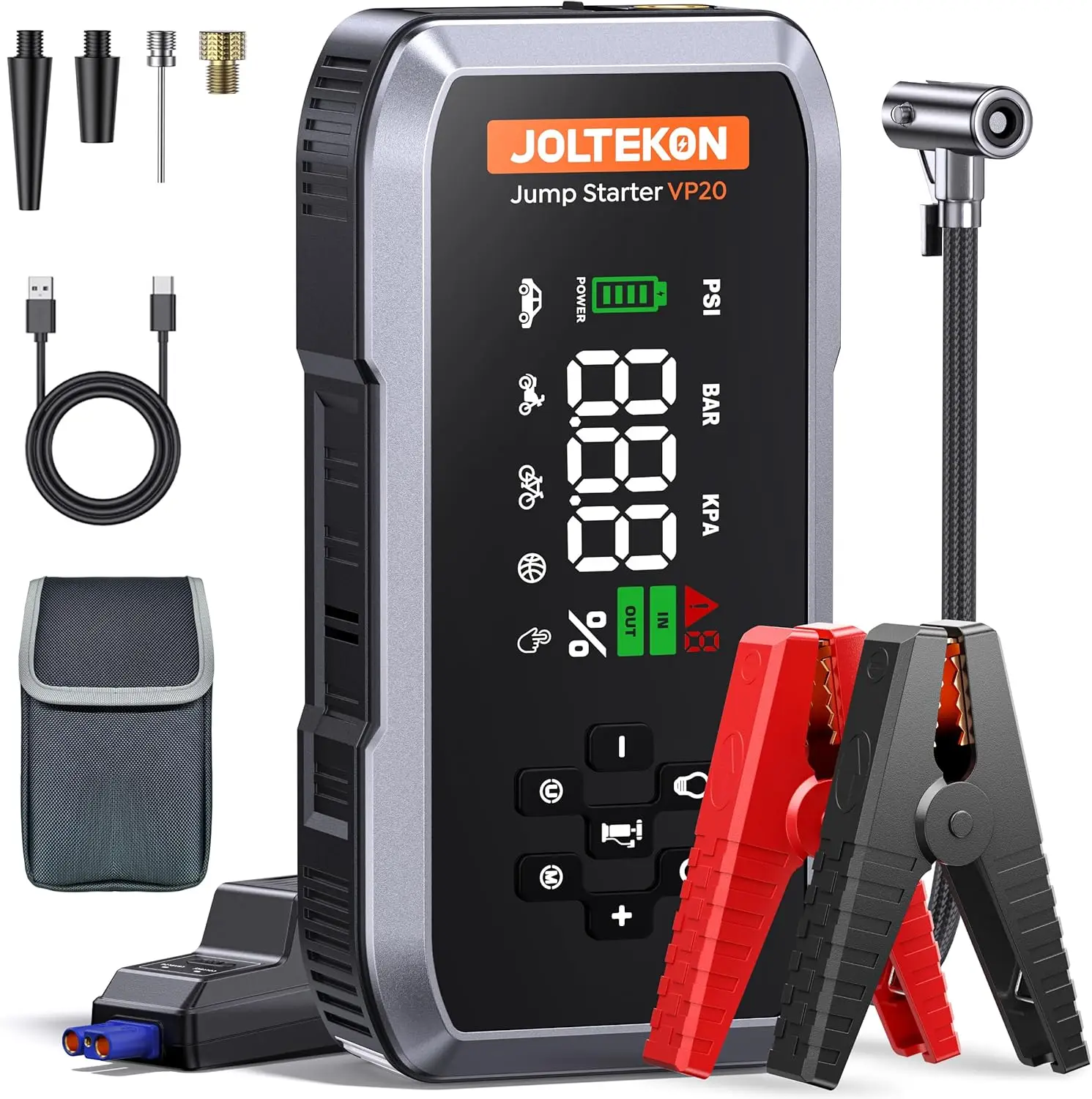 مشغل قفز السيارة 4500 أمبير مع ضاغط هواء 150 رطل لكل بوصة مربعة، صندوق قفز محمول 12 فولت، 10 حماية للسلامة