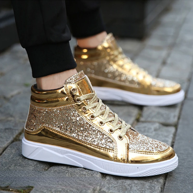 Man High Top Sneakers Luxury Glitter Men Ankle Boots Fashion Non-slip Casual Shoes High Quality Hip Hop Men Boots 2026