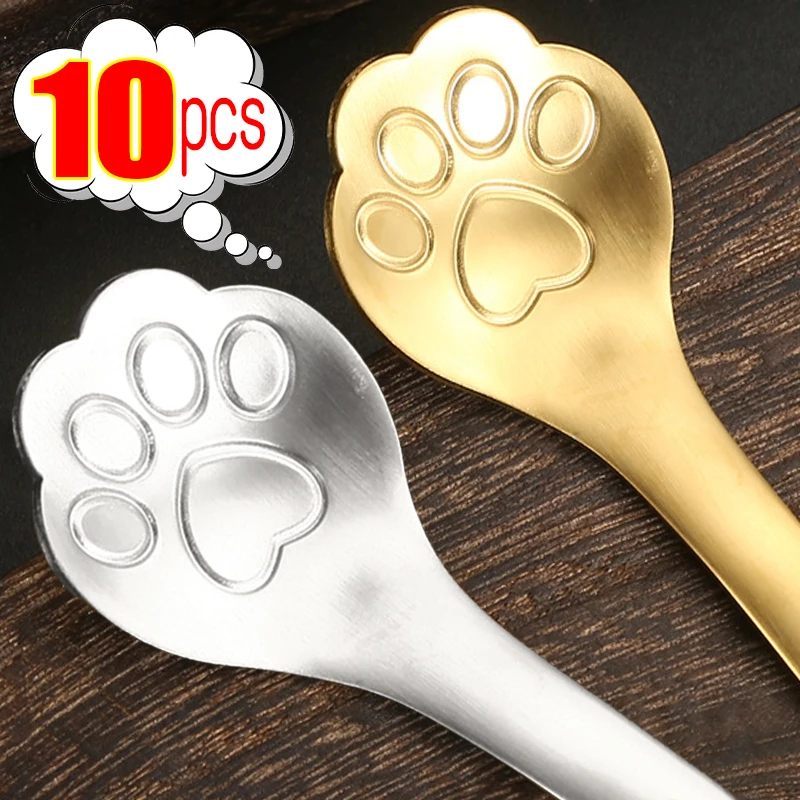 Cute Cat Claw Spoon Stainless Steel Cat Paw Coffee Spoons Ice Cream Cake Dessert Teaspoon Scoops Tableware Kitchen Accessories