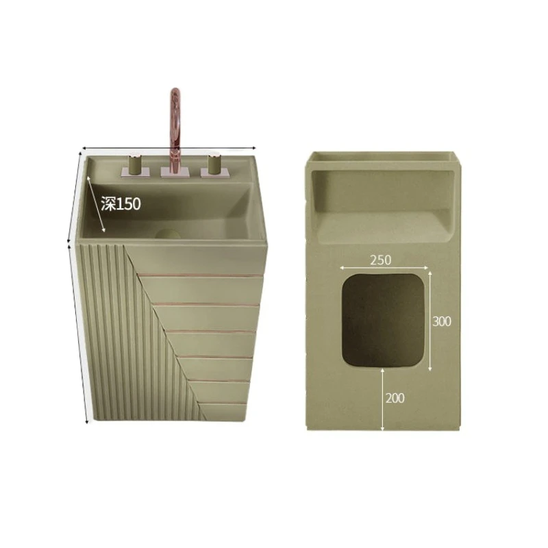 

French retro green grille wash basin floor-to-ceiling washbasin bathroom art integrated column basin small apartment