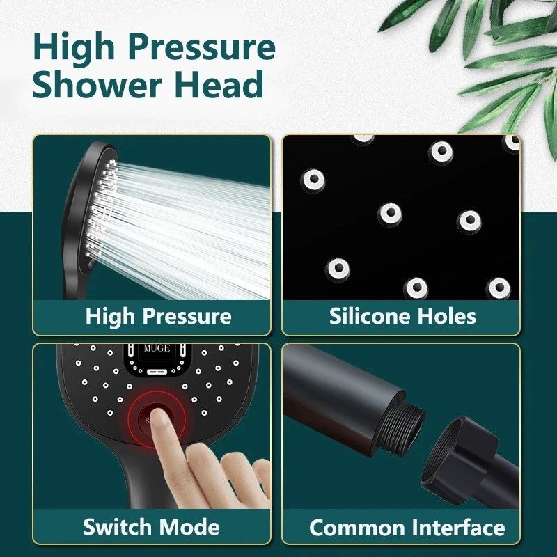 New Large Panel Rainfall Shower Head High Pressure Water Saving Big Water Output Three Modes Adjustable Bathroom Accessories