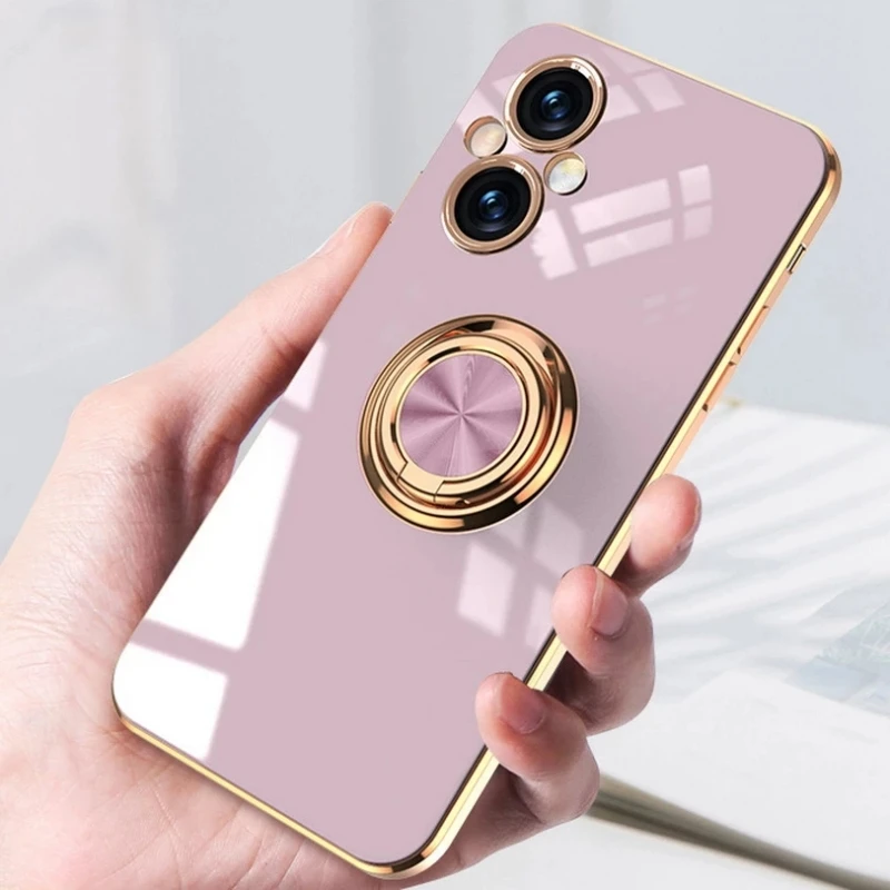 Luxury Phone Case For Oppo Reno 8 Lite Soft Silicone Magnetic Holder Ring Case For Reno 8Z 7Z 7Lite 5G Cover Reno7Z Funda Bumper