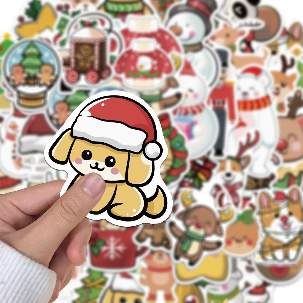 

10/30/50pcs Creative Cartoon Christmas Stickers Cute Santa Claus Animals Decals for Notebook Laptop Guitar Graffiti Sticker Gift