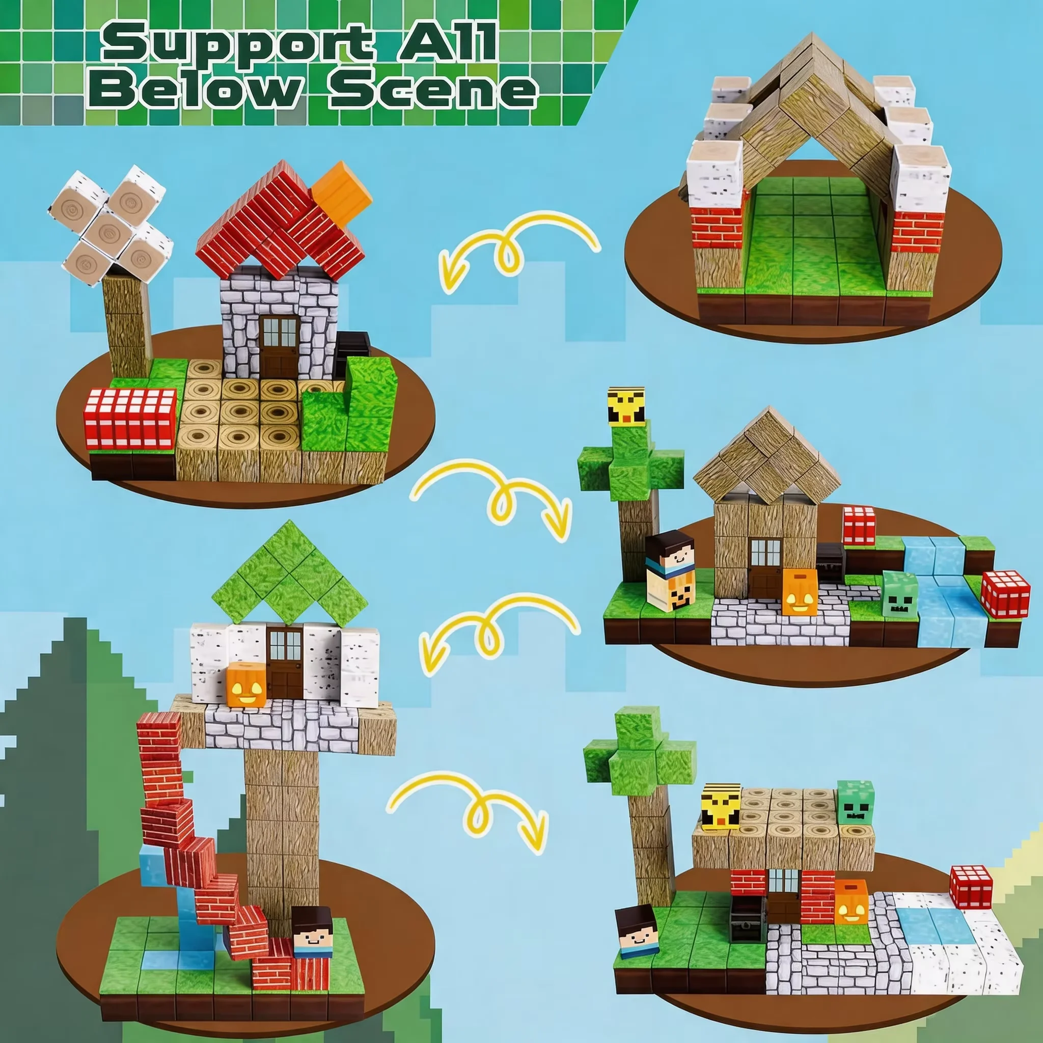Pixel Mining Magnetic Forest House Cube Building Blocks Set, STEM Educational Sensory Toy, Best Gift for Kids 3+ 100pcs
