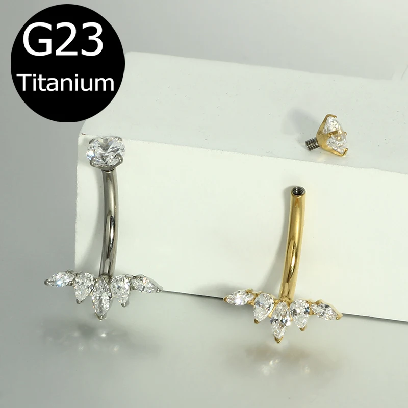 14G G23 Titanium Belly Button Ring with Zircon