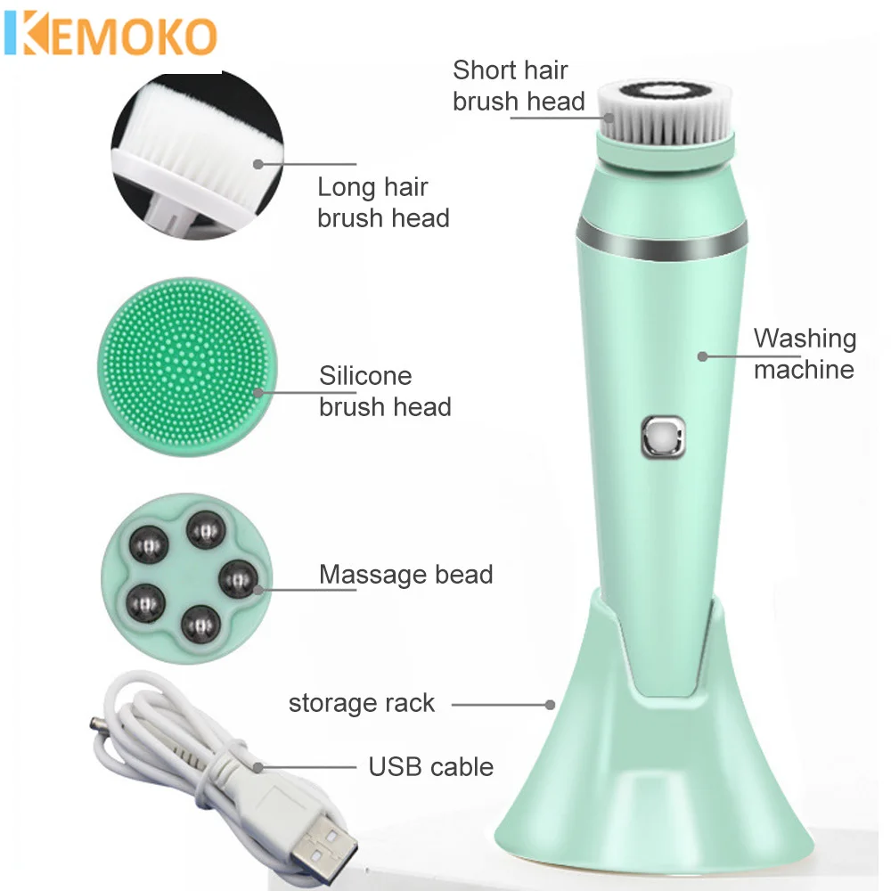 4in1 Electric Facial Cleansing Brush Sonic Blackhead Exfoliating Silicone Facial Cleanser Facial Cleansing Skin Firming Massager